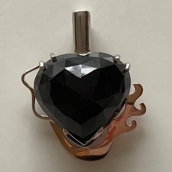STERLING SILVER 925 GOLD PLATED DETAILS BLACK ONYX RARE HAND MADE LARGE PENDANT‌ - Picture 1 of 8
